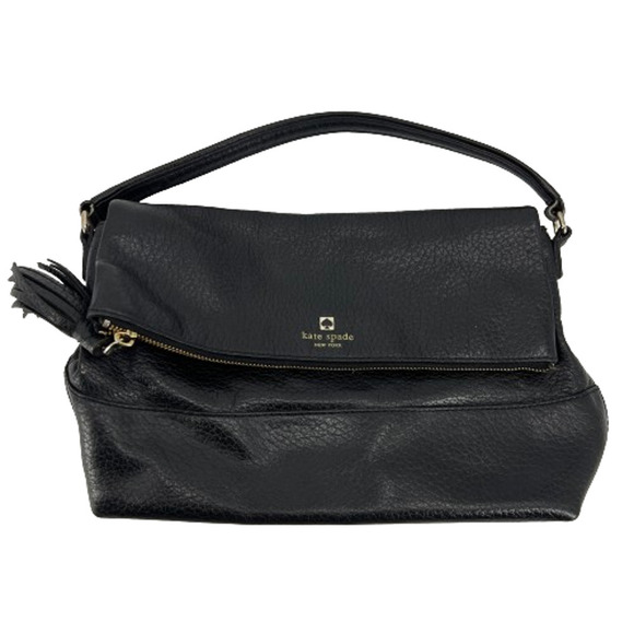 kate spade Handbags - Kate Spade New York Womens Black Pebbled Leather Fold Over Zip Crossbody Handbag